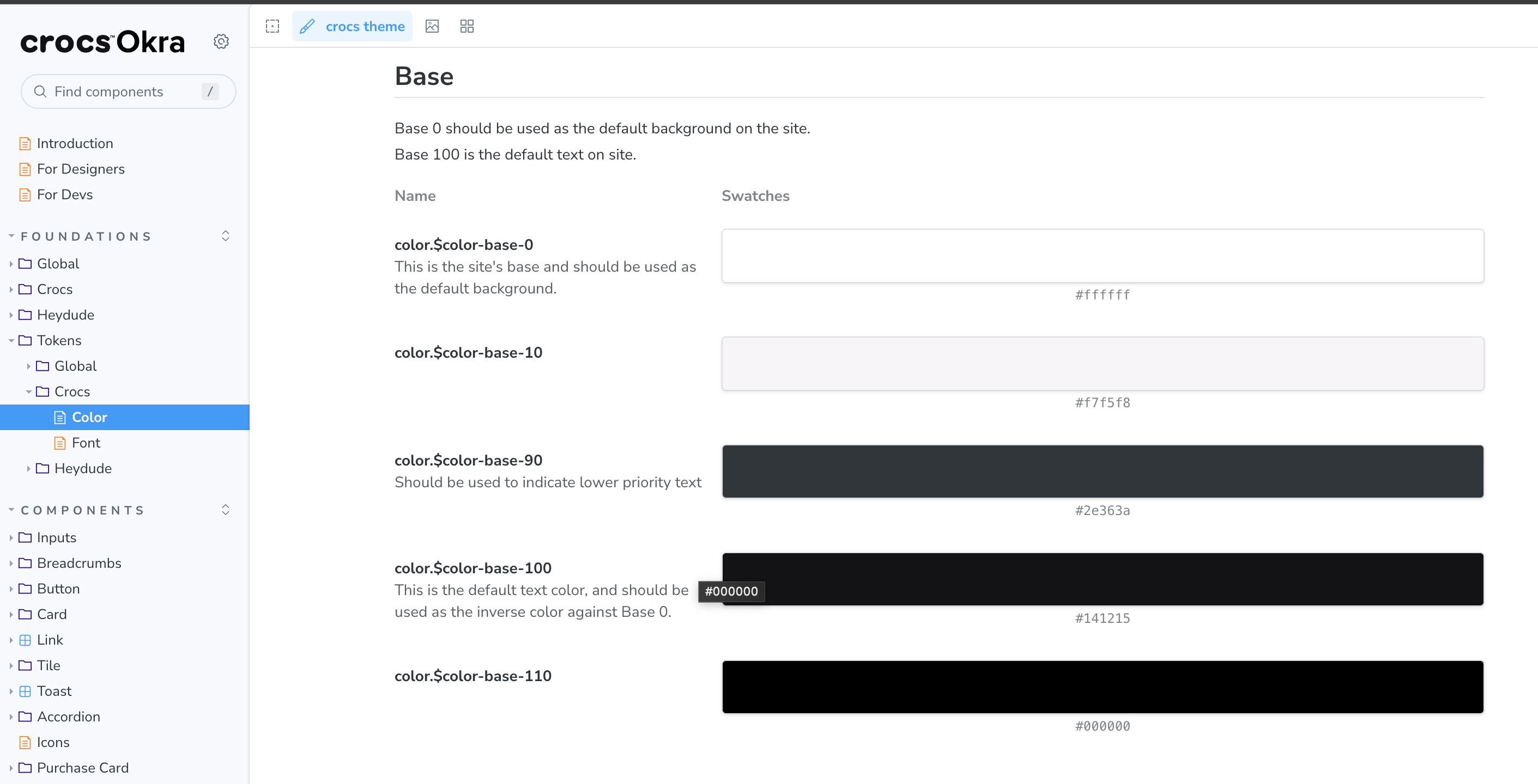 Okra design system color base tokens