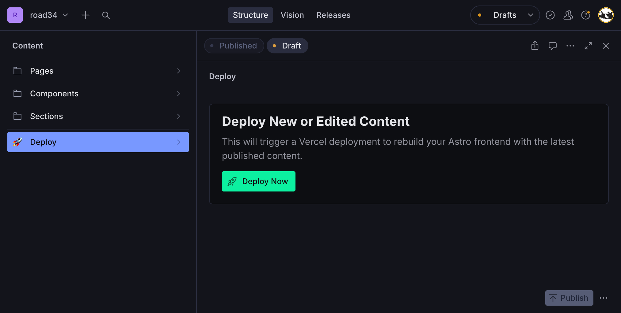 Sanity Studio deploy control interface